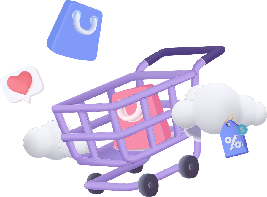 Illustration eines Einkaufswagens mit Angeboten