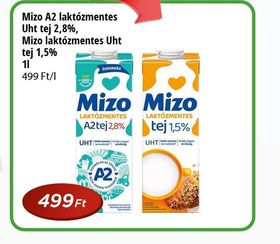 Mizo A2 laktózmentes Uht tej 2,8%, Mizo laktózmentes Uht tej 1,5% – Reál