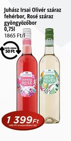 Juhász Irsai Olivér száraz fehérbor, Rosé száraz gyöngyözőbor – Reál