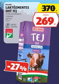 MILSANI LAKTÓZMENTES UHT TEJ – Aldi