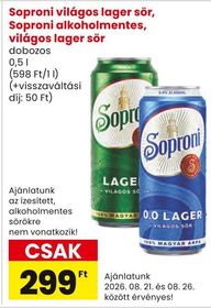 Soproni világos lager sör, Soproni alkoholmentes, világos lager sör – Spar
