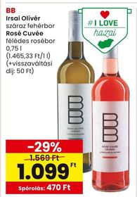 BB Irsai Olivér száraz fehérbor, Rosé Cuvée félédes rosébor – Spar
