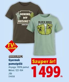 MINECRAFT Gyermek pamutpóló – Lidl