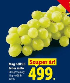 Mag nélküli fehér szőlő – Lidl