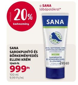 SANA SAROKPUHÍTÓ ÉS BŐRKEMÉNYEDÉS ELLENI KRÉM – Rossmann