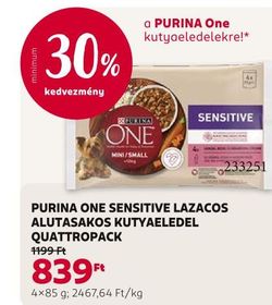 PURINA ONE SENSITIVE LAZACOS ALUTASAKOS KUTYAELEDEL QUATTROPACK – Rossmann