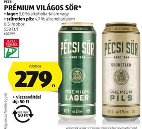 PÉCSI PRÉMIUM VILÁGOS SÖR* – Aldi