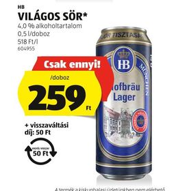 HB VILÁGOS SÖR* – Aldi