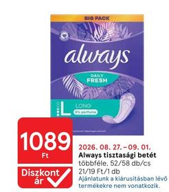 Always tisztasági betét – Tesco