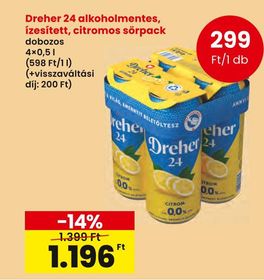 Dreher 24 alkoholmentes, ízesített, citromos sörpack – Spar