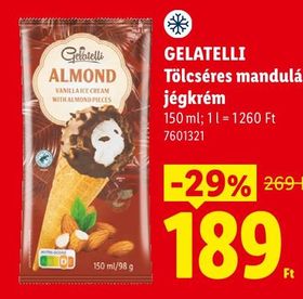 GELATELLI Tölcséres mandulás jégkrém – Lidl