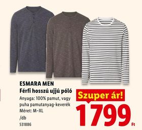 ESMARA MEN Férfi hosszú ujjú póló – Lidl