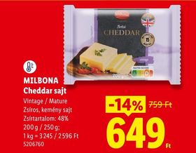 MILBONA Cheddar sajt – Lidl