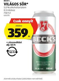 BECK'S VILÁGOS SÖR* – Aldi
