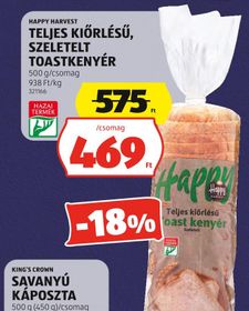 HAPPY HARVEST TELJES KIŐRLÉSŰ, SZELETELT TOASTKENYÉR – Aldi