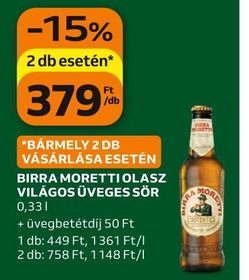 Birra Moretti BIRRA MORETTI OLASZ VILÁGOS ÜVEGES SÖR – Auchan