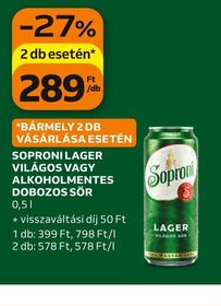 Soproni SOPRONI LAGER VILÁGOS VAGY ALKOHOLMENTES DOBOZOS SÖR – Auchan