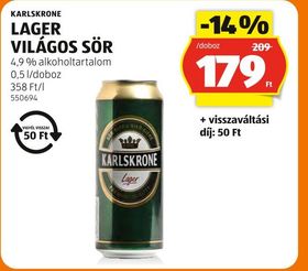 KARLSKRONE LAGER VILÁGOS SÖR – Aldi
