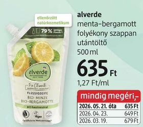 alverde menta-bergamott folyékony szappan utántöltő – dm