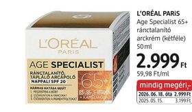 L'ORÉAL PARIS Age Specialist 65+ ránctalanító arckrém (kétféle) – dm