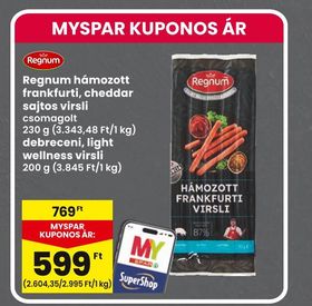 Regnum hámozott frankfurti, cheddar sajtos virsli, debreceni, light wellness virsli – Spar