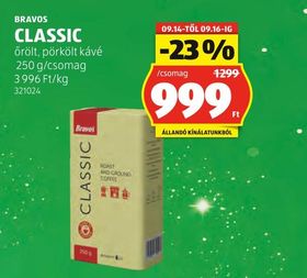 BRAVOS CLASSIC őrölt, pörkölt kávé – Aldi