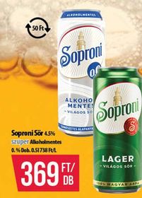 Soproni Sör 4.5% szuper Alkoholmentes 0.% Dob. – Coop