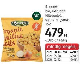 Biopont bio, extrudált kölesgolyó, sajtos-hagymás – dm