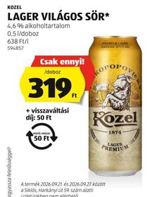 KOZEL LAGER VILÁGOS SÖR* – Aldi