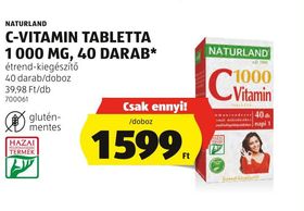 NATURLAND C-VITAMIN TABLETTA 1000 MG, 40 DARAB* – Aldi