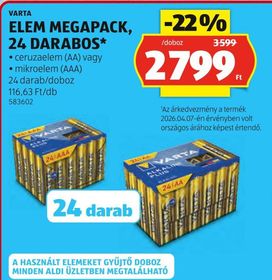 VARTA ELEM MEGAPACK, 24 DARABOS* – Aldi