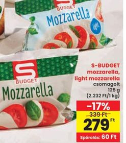 S-BUDGET mozzarella, light mozzarella – Spar
