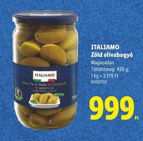 ITALIAMO Zöld olívabogyó – Lidl