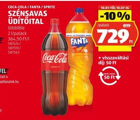 COCA-COLA / FANTA / SPRITE SZÉNSAVAS ÜDÍTŐITAL – Aldi