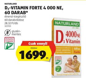 NATURLAND D3-VITAMIN FORTE 4 000 NE, 60 DARAB* – Aldi