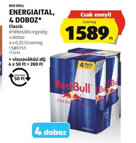 RED BULL ENERGIAITAL, 4 DOBOZ* – Aldi