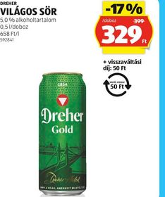DREHER VILÁGOS SÖR – Aldi