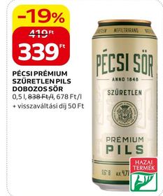 Pécsi Sör PÉCSI PRÉMIUM SZŰRETLEN PILS DOBOZOS SÖR – Auchan
