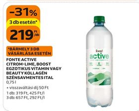 Fonte FONTE ACTIVE CITROM-LIME, BOOST EGZOTIKUS VITAMIN VAGY BEAUTY KOLLAGÉN SZÉNSAVMENTES ITAL – Auchan