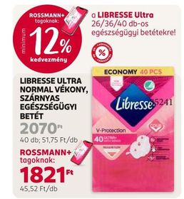 Libresse LIBRESSE ULTRA NORMAL VÉKONY, SZÁRNYAS EGÉSZSÉGÜGYI BETÉT – Rossmann