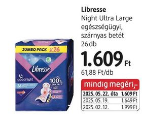 Libresse Night Ultra Large egészségügyi, szárnyas betét – dm